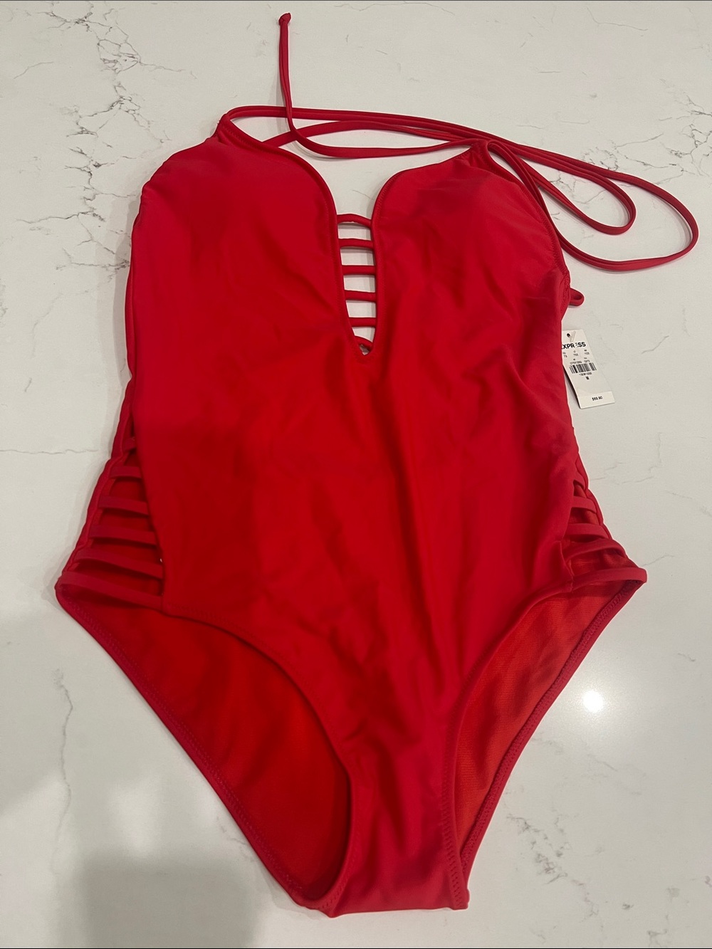 Express Red One-Piece Swimsuit with Ladder Cutouts